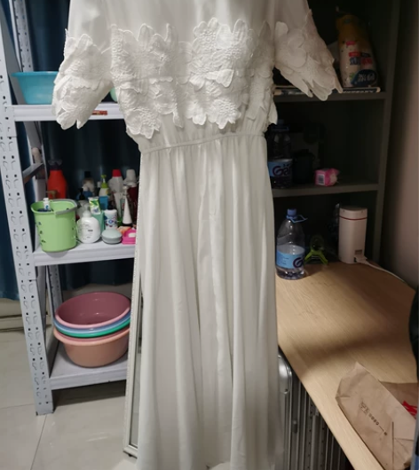 学院风白色提花连衣裙文艺小清新过膝长裙女夏...