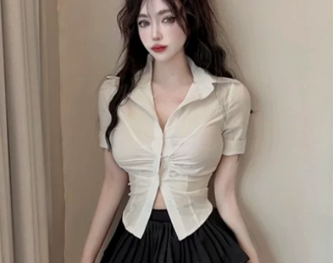 夜店风气质性感辣妹显胸大收腰修身显瘦开叉衬...