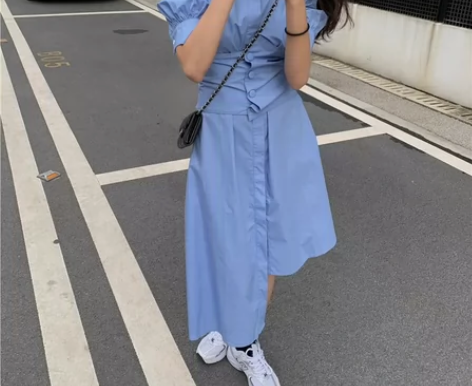全新衬衫裙，腰封，不规则下摆，s码 ins...