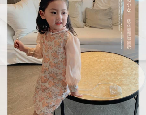 麦麦秋女童旗袍裙中国民族风春秋季连衣裙小女...