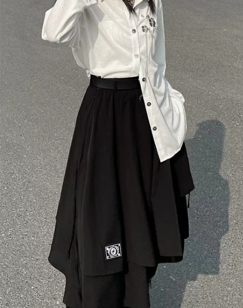 ?风裙2023新款原创半身裙女黑色不规则设...