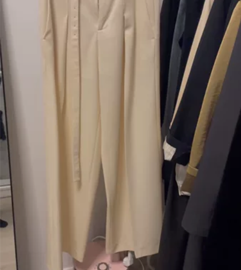 editions码系腰带直筒休闲裤女春款复...