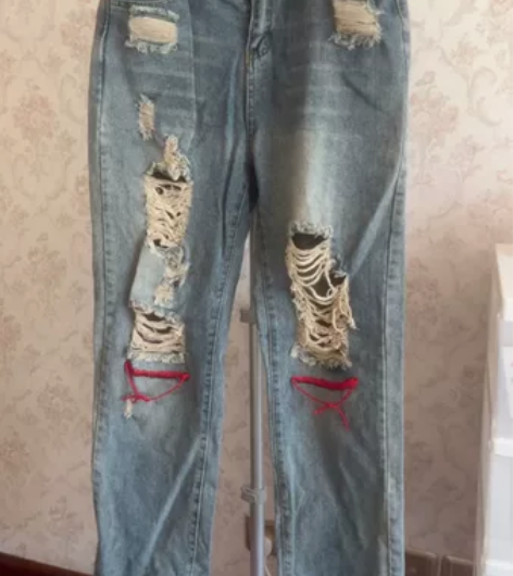 欧美辣妹风破洞牛仔裤 女春夏高腰显瘦设计感...