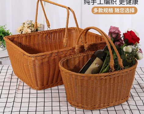 仿藤编柳编草编织手提购物篮收纳菜篮手提花篮...