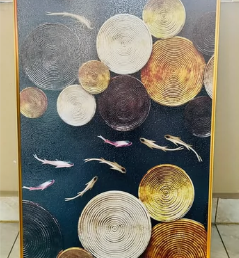 自用带框九鱼装饰工艺画，寓意吉祥，外框尺寸...