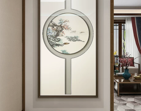 刺绣画 刺绣挂画新中式玄关装饰画大气山水走...