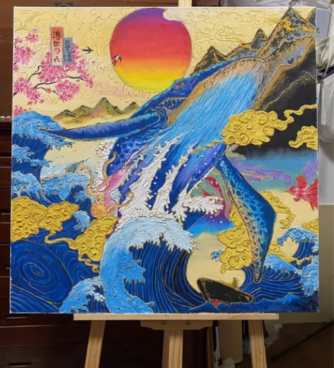 浮世绘《鲸落》装饰画 临摹 0.8m??0...