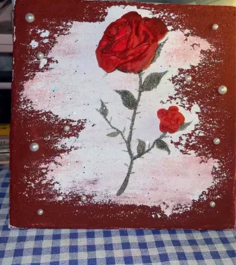 肌理画?粘土手工做的玫瑰 立体感十足 感兴...