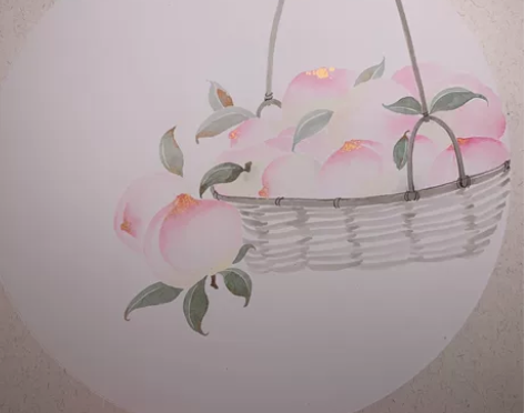 没骨桃子，纯手工绘制国画，尺寸外框38*3...
