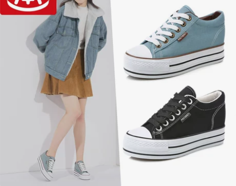 全新人本帆布鞋女37号+韩版学生系带内增高...