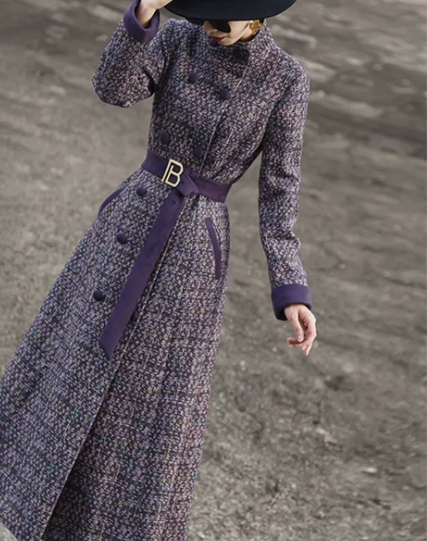 兰瑟儿2023秋冬新款气质高级感复古撞色拼...