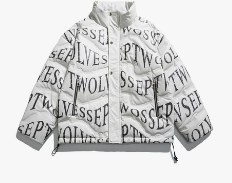 PEACEMARKET 白鸭绒满字母棉袄羽...