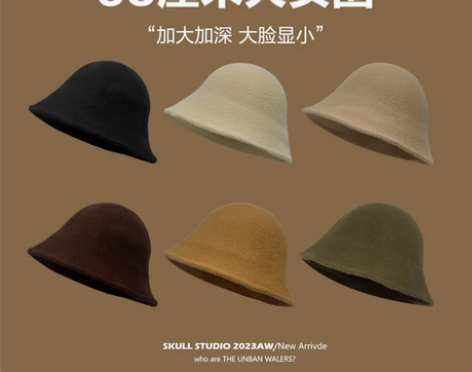 2023新款渔夫帽大头围毛绒水桶帽秋冬遮脸...