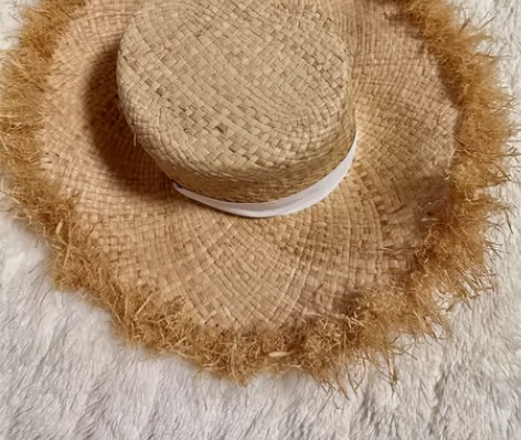 沙滩帽女海边拉菲草遮阳大沿系带度假海滩夏天...