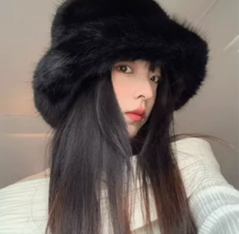 PF05仿皮草貂毛帽子女秋冬季毛绒渔夫帽高...