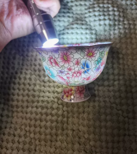 高档万花珐琅彩,描金主人杯,手工扒花,莲瓣...