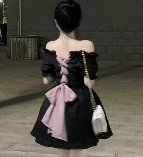 甜辣风小个子纯欲收腰显瘦蓬蓬公主小黑裙小众...