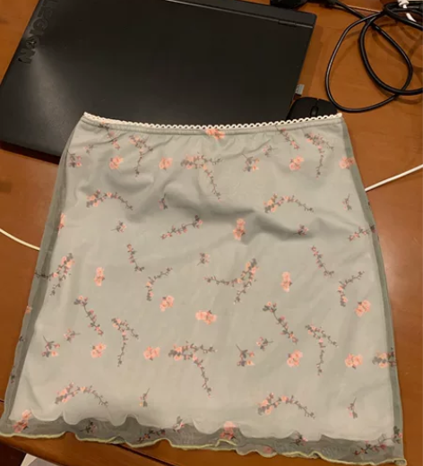 #FabGirls#田园系绿色薄纱双层碎花...