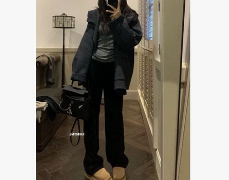 高个子秋冬高腰加绒加长175加厚乳白色直筒...