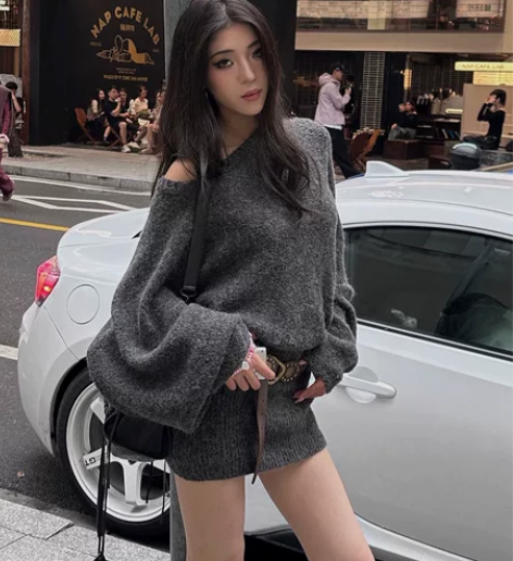 罗哥 马海毛毛衣女慵懒风中长款秋冬季加厚露...