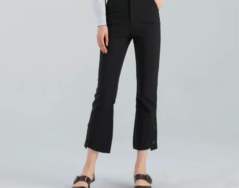 2020春季新款百搭时尚黑色喇叭裤潮流九分...