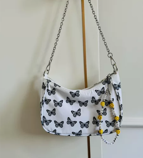 无品牌白色蝴蝶腋下包单肩包手提包 送珍珠笑...