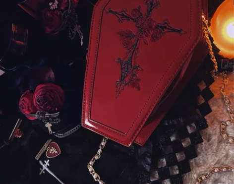 哥特【少女革命】蔷薇玫瑰十字架酒红漆皮LO...