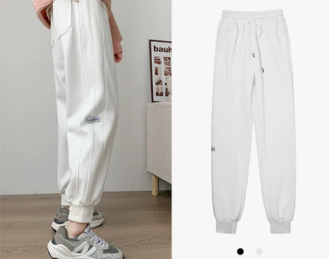 白色运动裤女冬季加绒小个子束脚裤子2023...