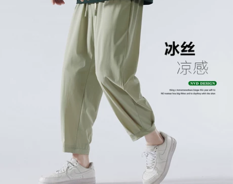 夏季薄款冰丝裤子男垂感休闲西装裤宽松直筒阔...