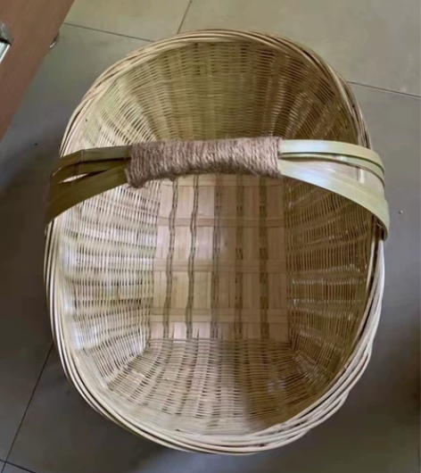 农家自编抛光竹篾青手提篮水果篮子买菜篮椭圆...