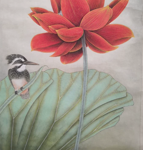 国画，工笔荷花翠鸟有意者点我想要 感兴趣的...