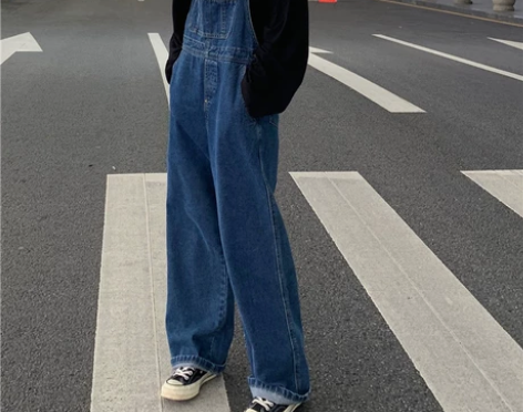 ?大码春秋韩版复古宽松减龄牛仔背带裤女胖妹...