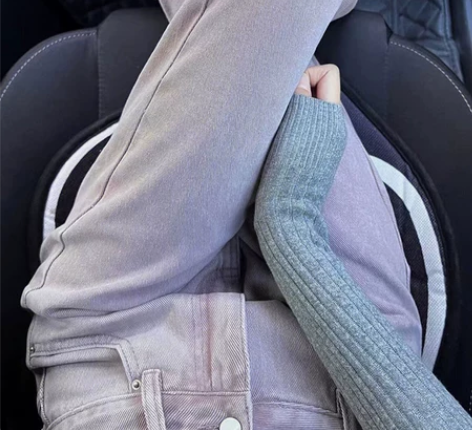 复古做旧紫色牛仔裤女秋季新款胖妹妹mm高腰...