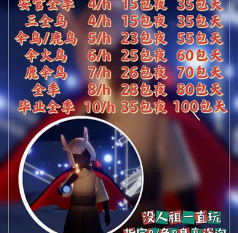 光遇三全双抽鹿伞火鸟租号/标价一小时7/ ...