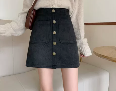 大码鹿皮绒半身裙a字裙女2020秋冬高腰口...