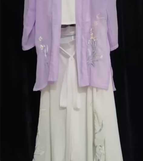 汉服古装刺绣三件套套装紫色上衣XL码裤子M...
