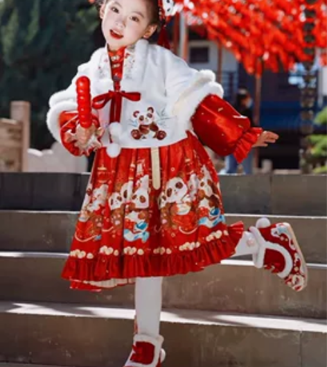 熊猫墩墩 中国风女童拜年服汉服冬加绒加厚新...
