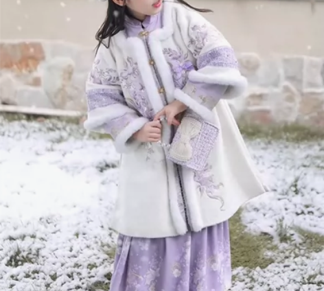 旗铂同款汉服秋冬女童儿童古风古装冬小女孩超...