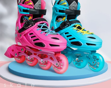 美洲狮儿童全闪平花鞋俱乐部培训鞋溜冰鞋直排...