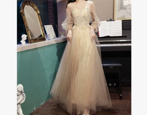 香槟色礼服香槟色毕业礼服艺考声乐学生钢琴演...