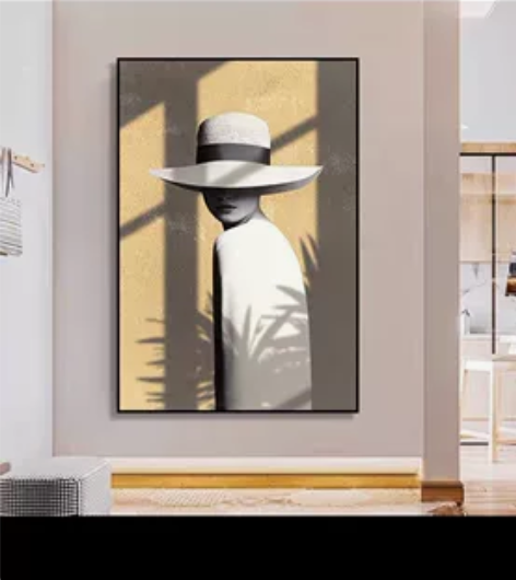 现代轻奢美女客厅背景墙玄关装饰画走廊过道壁...