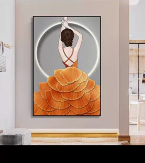 现代轻奢美女客厅背景墙玄关装饰画走廊过道壁...