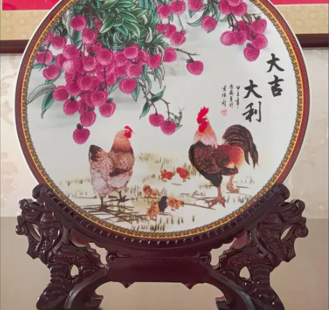 景德镇陶瓷粉彩大吉大利瓷盘摆件古董古玩古典...