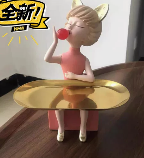 【捡漏】创意收纳女孩托盘摆件树脂兔女郎果盘...