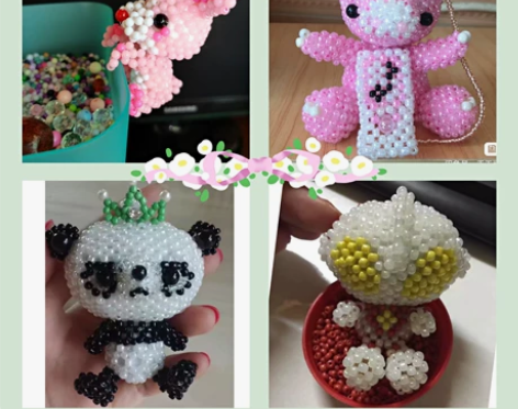 diy手工串珠成品：大头系列：熊猫，音乐猪...