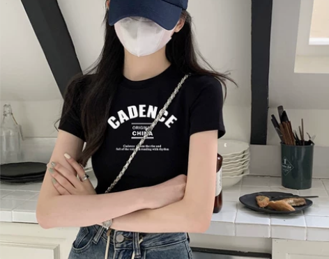 字母短袖T恤女2024夏季新款纯棉质感黑色...