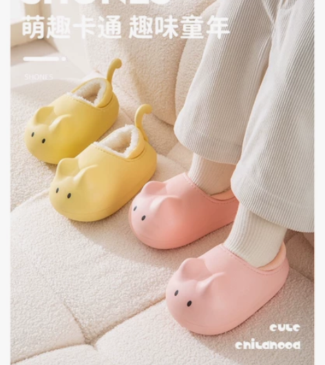 冬季可爱萌趣卡通胖猫儿童棉拖鞋小中童男孩女...