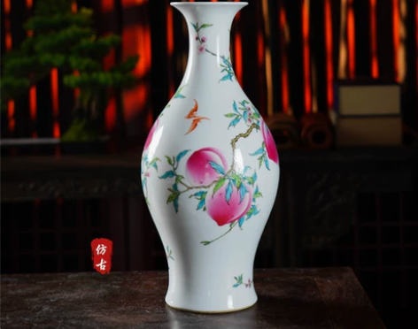 宁封窑仿古客厅插花摆件景德镇陶瓷花瓶手绘玄...