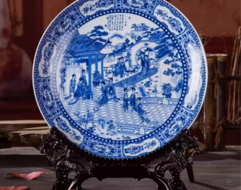 特价景德镇青花十二金钗摆盘瓷盘摆件看盘装饰...