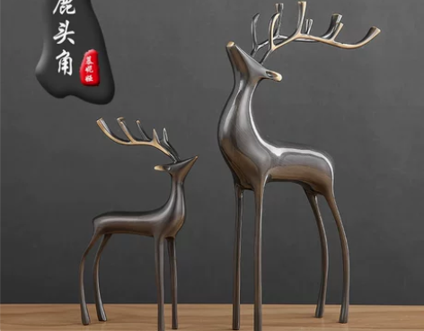 招财铜鹿摆件客厅入户玄关电视柜办公室家居创...